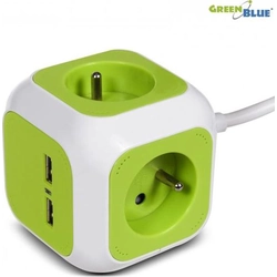 GreenBlue MagicCube viervoudige contactdoos, 2 USB-ingang 1,4m GreenBlue GB118G Duitse versie