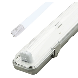 Greenlux GXWP207 corpo LED antipolvere + 1x 120cm tubo LED 18W bianco freddo + 1x 120cm tubo LED 18W bianco freddo