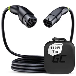 Grön cell Snap-kabel Typ 2 för elbilsladdning 11kW 7m för Tesla Model 3 S X Y, Kia EV6, VW ID.4, ID.5, BMW i4, iX , Ford Mach-E