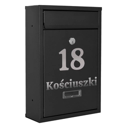 GUSTAV letterbox black with an inscription
