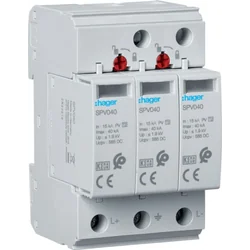 Hager Parafoudre C Type 2 PV 3P In 15kA Imax 40kA 3,7kV 1000V DC (SPV340)