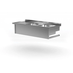 Hanging table with two sinks - compartments on the right side 1500 x 600 x 300 mm POLGAST 221156-WI-P 221156-WI-P