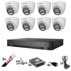 Hikvision-bewakingskit, 8 Poc-camera's, ColorVu van 8 Megapixels, gekleurd licht 40m, Lens 2.8mm, DVR met 8 kanalen van 8 Megapixels, accessoires