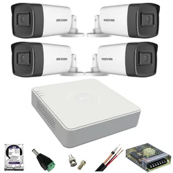 Hikvision-bewakingskit met 4 2 Megapixelcamera's, infrarood 40M, DVR met 4 kanalen en accessoires inbegrepen