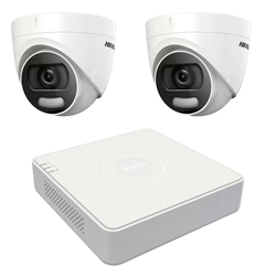 Hikvision-bewakingssysteem 2 binnencamera's 5MP ColorVU, wit licht 20m, DVR 4 kanalen 8 MP