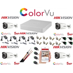 Hikvision Color Vu profesionāla novērošanas sistēma 4 kameras 5MP IR40m, IP67 DVR 4 kanāli 8 MP Iekļauti aksesuāri