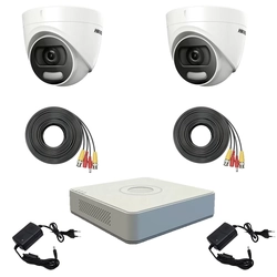 Hikvision Color Vu professionelles Überwachungssystem 2 Kameras 5MP IR20m, DVR 4 Kanäle, komplettes Zubehör