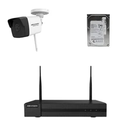 Hikvision HiWatch -valvontasarja, jossa yksi 2MP, 30m langaton IR-kamera, objektiivi 2.8mm, NVR 4 HDD-kanavia