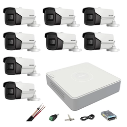 Hikvision novērošanas sistēma 8 kameras 8MP 4 iekš 1, IR 60m, DVR 8 kanāli 4K, montāžas piederumi