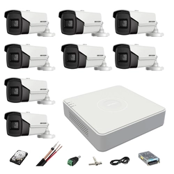 Hikvision novērošanas sistēma 8 kameras 8MP 4 iekš 1, IR 60m, DVR 8 kanāli 4K, montāžas piederumi, cietais disks