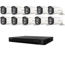 Hikvision overvågningssystem 10 kameraer 5MP ColorVu, farve om natten 40m, DVR med 16 kanaler 8MP