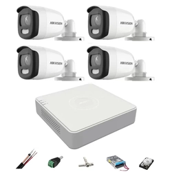 Hikvision overvågningssystem 4 kameraer 5MP 2.8mm ColorVU, hvidt lys 20m, DVR 4 kanaler, tilbehør, harddisk 1TB