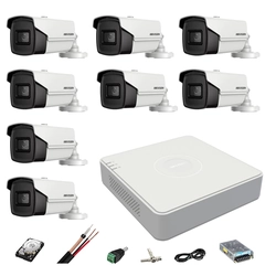 Hikvision övervakningssystem 8 kameror 8MP 4 i 1, IR 60m, DVR 8 kanaler 4K, monteringstillbehör, hårddisk