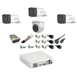 Hikvision professzionális videó megfigyelő rendszer 4 kamerák 5MP 3 kültéri Turbo HD IR 40M 1 beltéri IR 20m DVR TurboHD 4 csatornák teljes tartozékkal