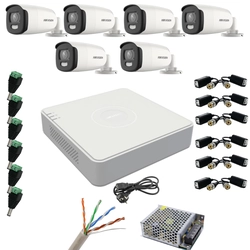 Hikvision stebėjimo sistema 6 kameros 5MP ColorVu, spalvotas naktinis 40m, DVR su 8 kanalais 8MP, komplektuojami priedai