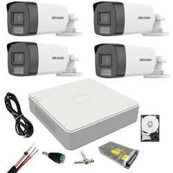 Hikvision-valvontajärjestelmä 4 Dual Light kamerat 5 MP mikrofonilla Valkoinen valo 40 m IR DVR 4 kanavat 4 MP lite, tarvikkeet ja HDD mukana