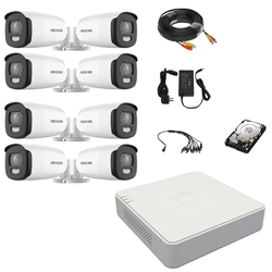 Hikvision videobewakingssysteem 8 ColorVu buitencamera's 5MP, wit licht 40m, DVR 8 Hikvision kanalen, accessoires, harde schijf