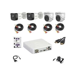 Hikvision videonadzorni komplet 5MP sestavljen iz 2 notranjih kamer 2 zunanjih kamer DVR 4 kanalov in kompletna dodatna oprema vključena