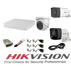 Hikvision videonovērošanas sistēma 3 kameras 5MP 2 āra Turbo HD IR 80M un IR 40M un 1 iekštelpu IR 20m DVR 4 kanāli ar pilnu piederums