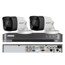 Hikvision videoovervågningssystem 2 kameraer 4 i 1, 8MP, linse 2.8mm, IR 30m, DVR 4 kanaler 4K 8MP