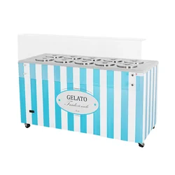 IJsdispenser | conservator | retro | 10 kuip | ronde cuvetten | 1503x670x895 mm | GELATO POZETTI 10 BLAUW