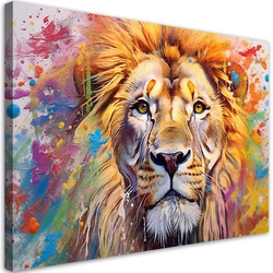 Impression sur toile, Lion aquarelle abstraite AI -120x80