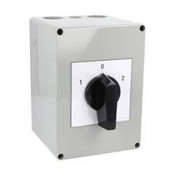 Interruptor de leva 63A 18.5kW 3 polos 1-0-2 IP65 inversor giratorio para motor trifásico cerrado en carcasa de plástico 125X175mm con mango negro