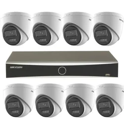 IP novērošanas sistēma 4K Hikvision 8 kameras 8MP IR 30m balta gaisma 30m mikrofons Smart Hybrid Light, NVR 8 PoE kanāli 12MP AcuSense