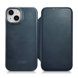 iPhone 14 Magnetic Flip Case MagSafe CE Oil Wax Premium Läder blå