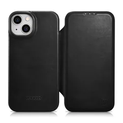 iPhone 14 Plus Magnetic Flip Case MagSafe CE Oil Wax Premium Läder svart