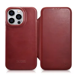 iPhone 14 Pro Max Leather Case with Flip Magnetic MagSafe CE Oil Wax Premium Leather Burgundy