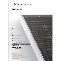 JA Solar JAM72D40 595 LB sidabrinis rėmas