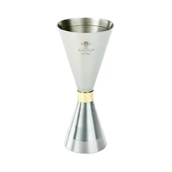 Jigger - Taza medidora de bartender estilo delgado, 2 oz. 30/60ml, acero inoxidable con borde dorado, Barfly