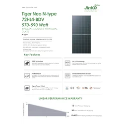 Jinko saules paneļa modulis 580W N-tipa BIFACIAL (JKM580N-72HL4-BDV)
