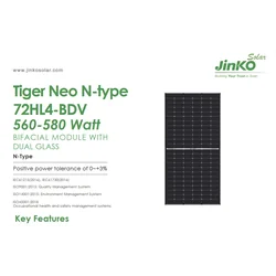 Jinko Solar 575W JKM575-72HL4 BDV Bifaziales Photovoltaikmodul mit schwarzem Rahmen