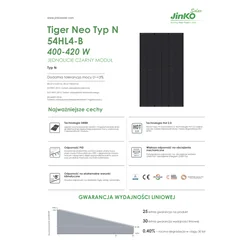 JINKO TIGER NEO fotovoltaikus panelmodul 425W 425Wp JKM425N-54HL4-B full black Mono Halfcut 425 Wp N-Type