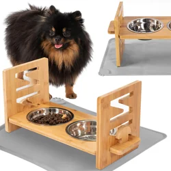 Juego de cuencos ajustables de metal para perros o gatos con tapete de silicona