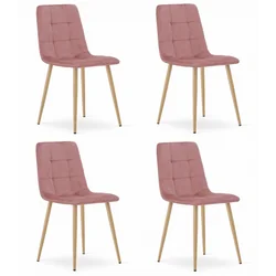 KARA chair - pink velvet / wood color legs x 4