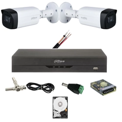 Kit 2 Dahua térfigyelő kamerák 5 MP, IR 80M, objektív 3.6mm, Starlight, DVR Dahua 4 csatornák, 5 MP, Tartozékok