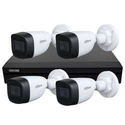 Kit básico de vigilancia 4 cámaras 5MP, IR 30m, lente fija 2.8mm, DVR 4 canales, inteligencia artificial