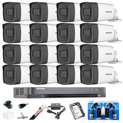 Kit completo 16 cámaras de vigilancia exterior 5MP TURBO HD HIKVISION 40 m IR, +accesorios duros 4TB