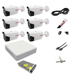 Kit completo 6 telecamere di sorveglianza da esterno 2MP 40m IR, DVR Hikvision