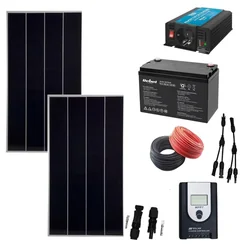 Kit completo de sistema fotovoltaico 340w off grid com inversor 300w a 220v e acumulador 12V 100 Ah Rebel Power