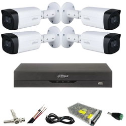 Kit con cámaras de vigilancia 4 Dahua 5 MP, lente IR 80M, 3.6mm, Starlight, DVR Dahua 4 canales, 5 MP, accesorios