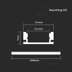 Kit de montagem de alumínio para tira de LED com difusor 2000 x 17.4 x 7mm Aparência leitosa