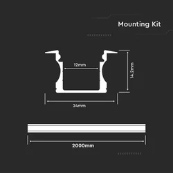 Kit de montagem de alumínio para tira de LED com difusor 2000 x 23 x 15.5mm Aparência leitosa