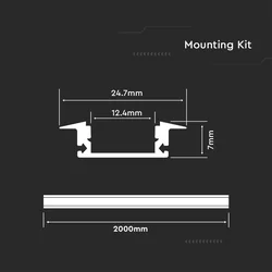 Kit de montagem de alumínio para tira de LED com difusor 2000 x 24.7 x 7mm Caixa branca