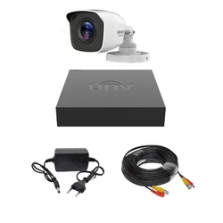 Kit de surveillance 1 caméra 4 dans 1 Hikvision HiWatch 2MP Infrarouge 20 compteurs IP66, DVR hybride Uniview avec 4 canaux 2MP, Câble, Alimentation