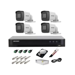 Kit de surveillance complet 5 MP lite Hikvision Turbo HD avec 4 caméras Bullet IR 20m,alimentatori, câbles, fiches, disque dur 1 To, visualisation internet