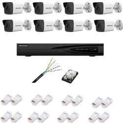 Kit de surveillance complet avec 8 caméras IP, 4MP, IR 30m, objectif 2.8mm, NVR avec 8 canaux IP, accessoires Ultra HD 4K,